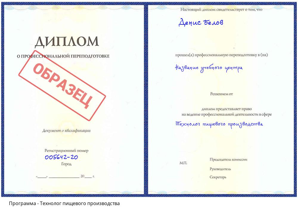 Технолог пищевого производства Волжский