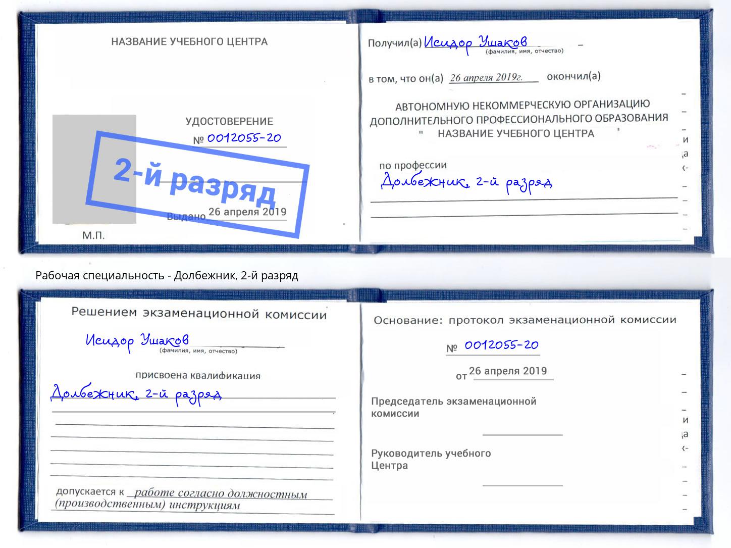 корочка 2-й разряд Долбежник Волжский