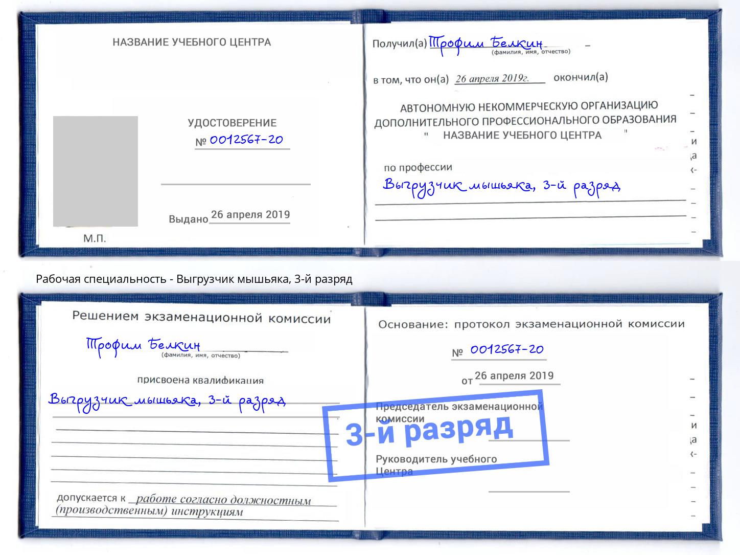 корочка 3-й разряд Выгрузчик мышьяка Волжский
